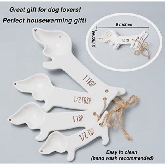 White Porcelain Weiner Dog Measuring Baking Cooking Tablespoon Teaspoon Spoons - Picture 6 of 9